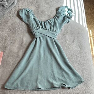 Elegant Blue Puff Sleeve Dress